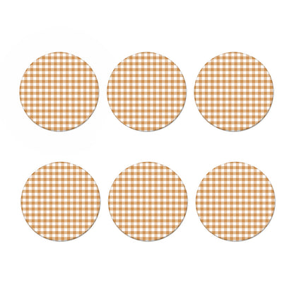 Brown And White Gingham Pattern Print Coaster Set
