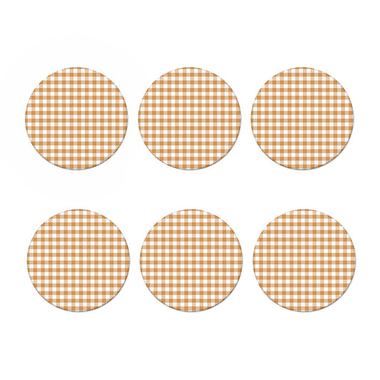 Brown And White Gingham Pattern Print Coaster Set