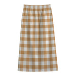 Brown And White Gingham Pattern Print Cotton Front Slit Maxi Skirt