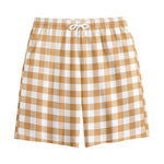 Brown And White Gingham Pattern Print Cotton Shorts