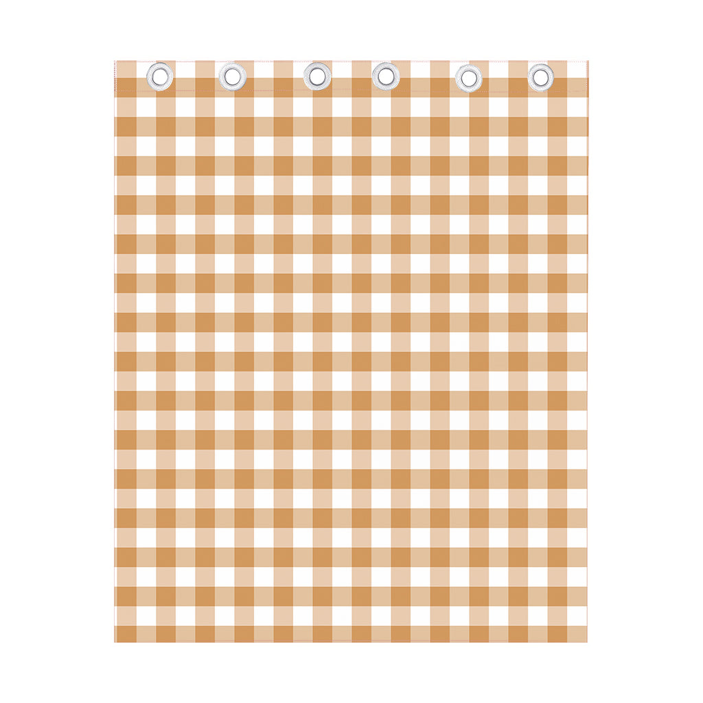 Brown And White Gingham Pattern Print Curtain