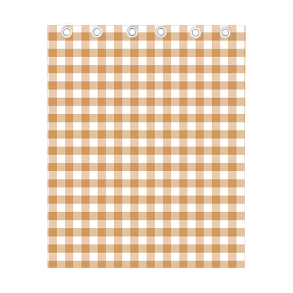 Brown And White Gingham Pattern Print Curtain