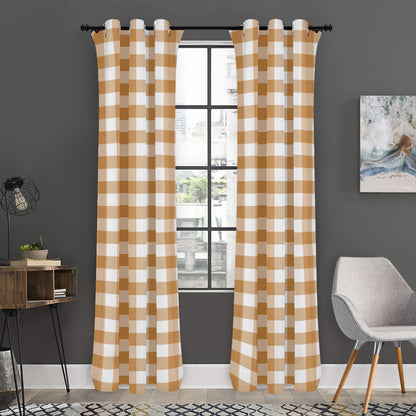 Brown And White Gingham Pattern Print Curtain