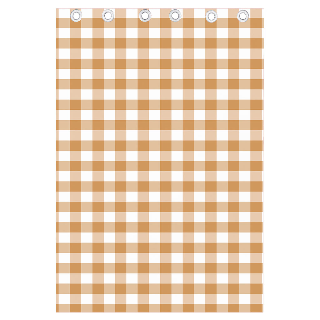 Brown And White Gingham Pattern Print Curtain