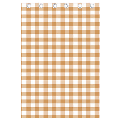Brown And White Gingham Pattern Print Curtain