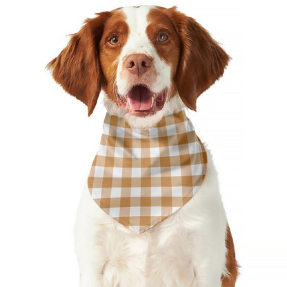 Brown And White Gingham Pattern Print Dog Bandana
