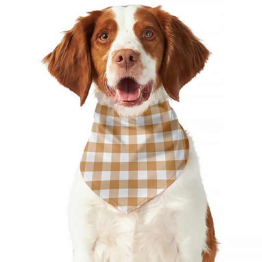 Brown And White Gingham Pattern Print Dog Bandana