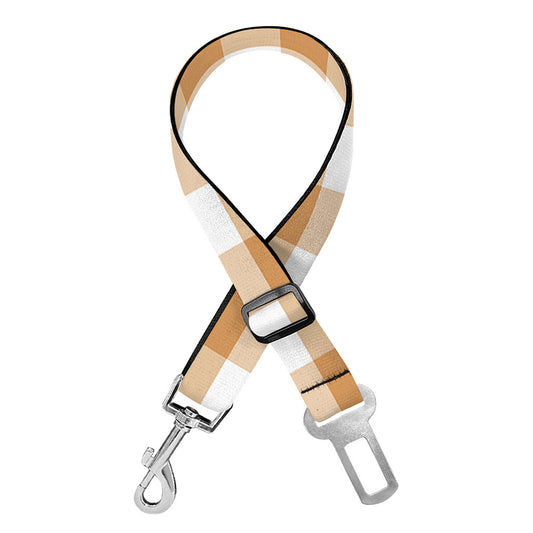 Brown And White Gingham Pattern Print Dog Seat Belt