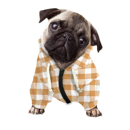 Brown And White Gingham Pattern Print Dog Zip Up Hoodie
