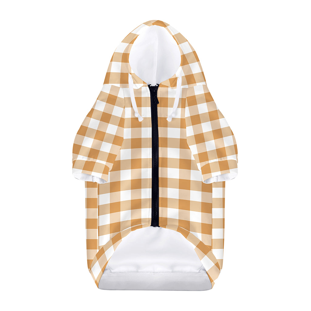 Brown And White Gingham Pattern Print Dog Zip Up Hoodie