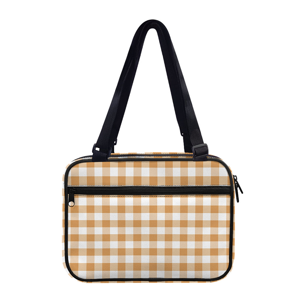 Brown And White Gingham Pattern Print Double Strap Bible Bag