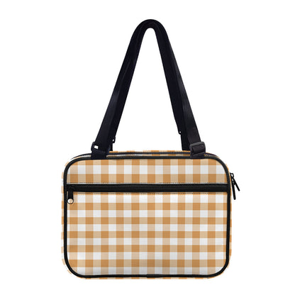 Brown And White Gingham Pattern Print Double Strap Bible Bag