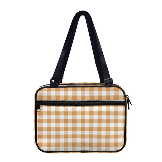 Brown And White Gingham Pattern Print Double Strap Bible Bag