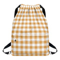Brown And White Gingham Pattern Print Drawstring Backpack