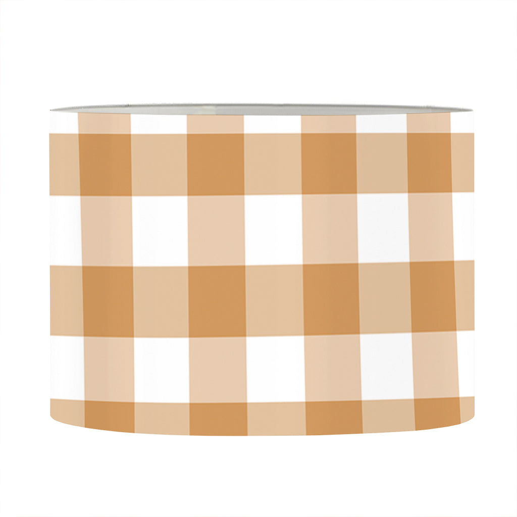Brown And White Gingham Pattern Print Drum Lamp Shade
