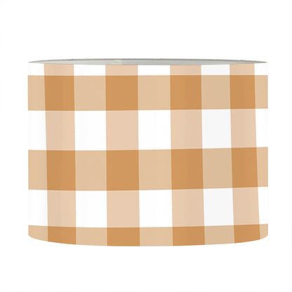 Brown And White Gingham Pattern Print Drum Lamp Shade