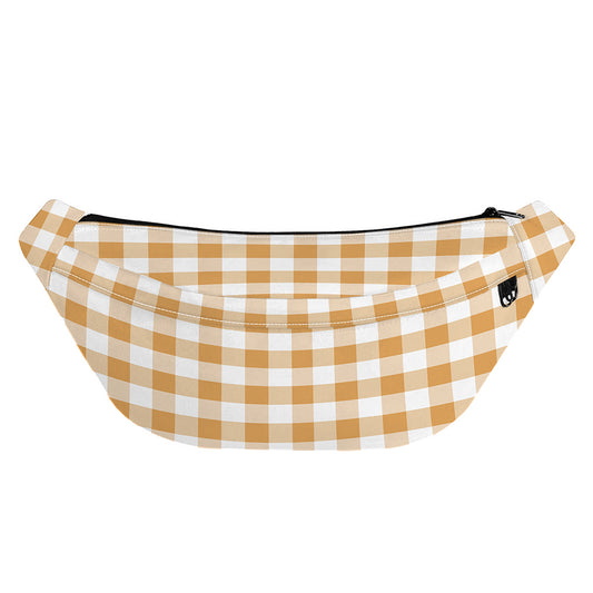 Brown And White Gingham Pattern Print Fanny Pack