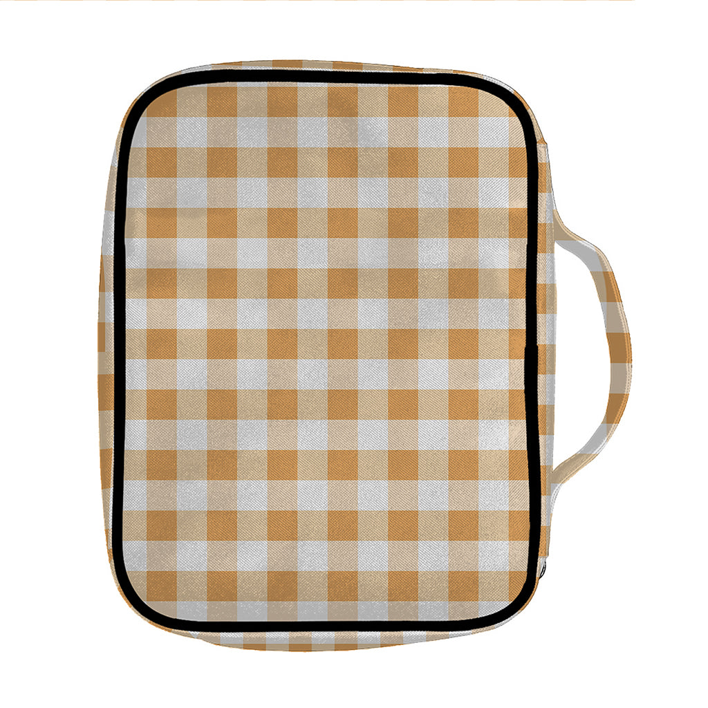 Brown And White Gingham Pattern Print Front Pocket Bible Bag