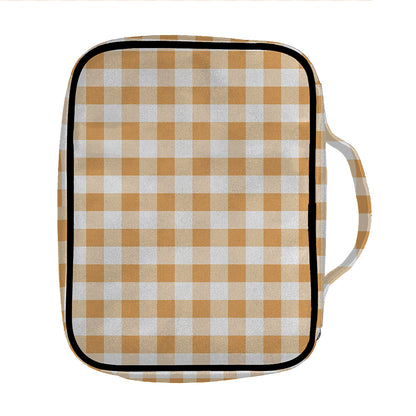 Brown And White Gingham Pattern Print Front Pocket Bible Bag