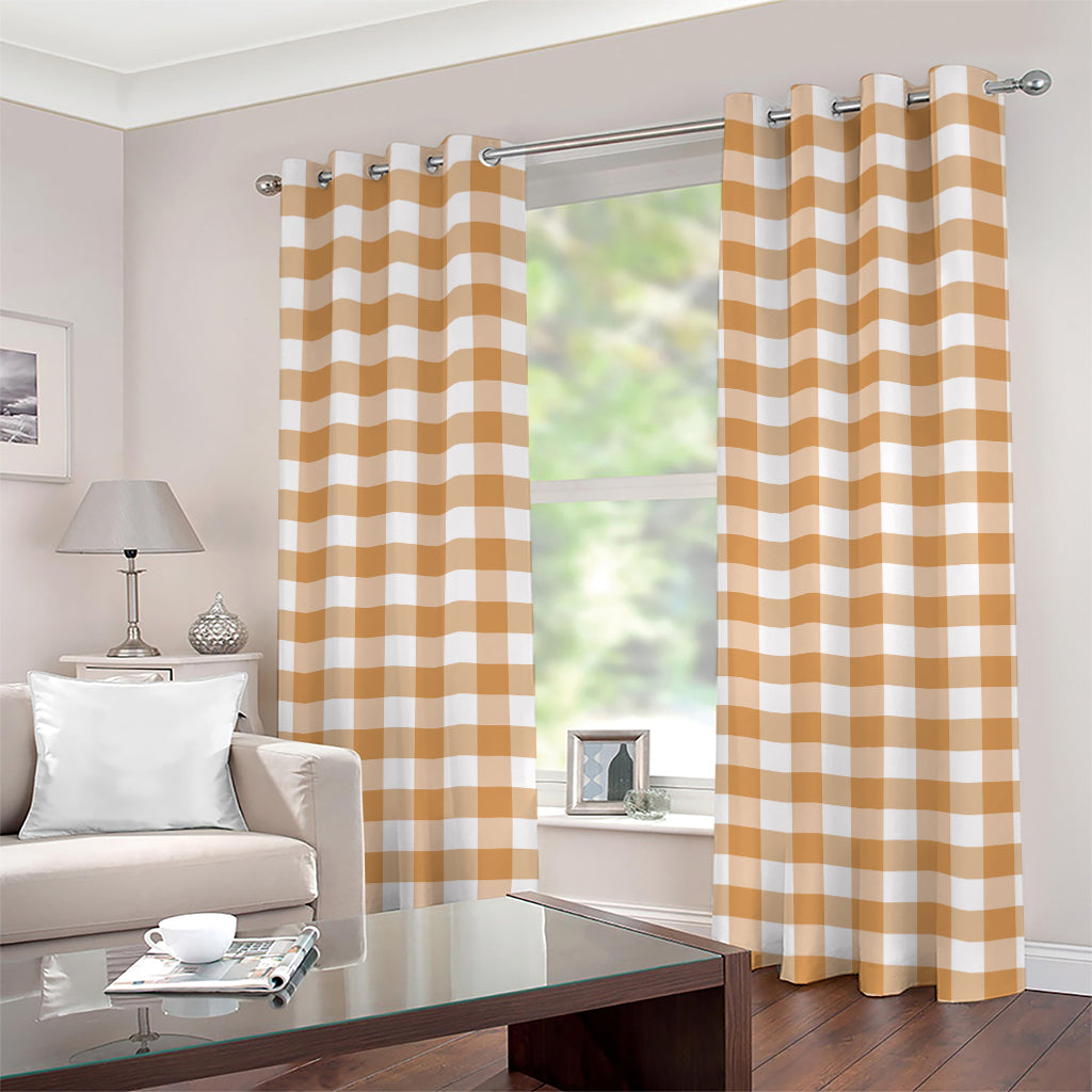 Brown And White Gingham Pattern Print Grommet Curtains