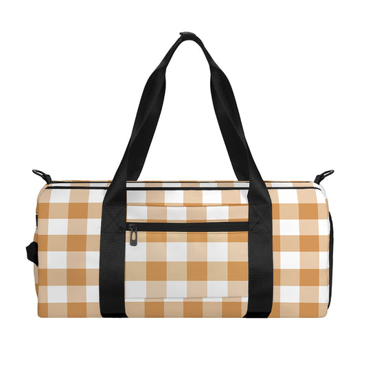 Brown And White Gingham Pattern Print Gym Bag