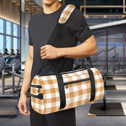 Brown And White Gingham Pattern Print Gym Bag
