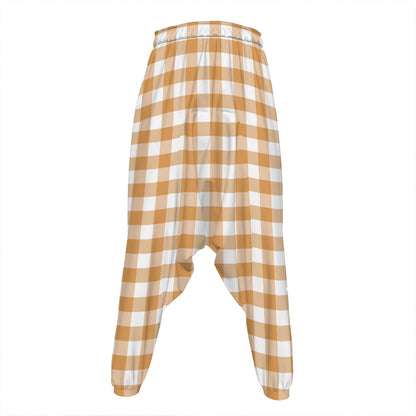 Brown And White Gingham Pattern Print Hammer Pants