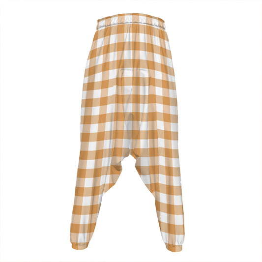Brown And White Gingham Pattern Print Hammer Pants