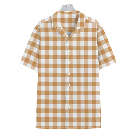 Brown And White Gingham Pattern Print Hawaiian Shirt