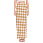 Brown And White Gingham Pattern Print High Slit Maxi Skirt