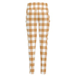 Brown And White Gingham Pattern Print High-Waisted Pocket Leggings