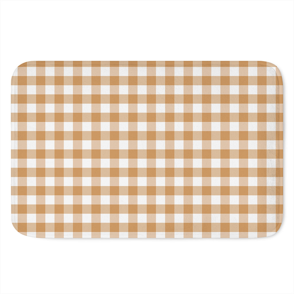Brown And White Gingham Pattern Print Indoor Door Mat