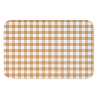 Brown And White Gingham Pattern Print Indoor Door Mat