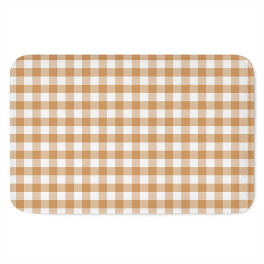 Brown And White Gingham Pattern Print Indoor Door Mat