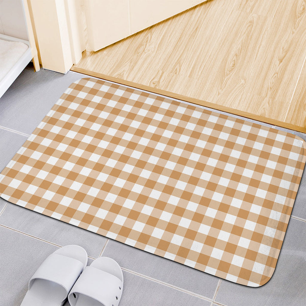 Brown And White Gingham Pattern Print Indoor Door Mat