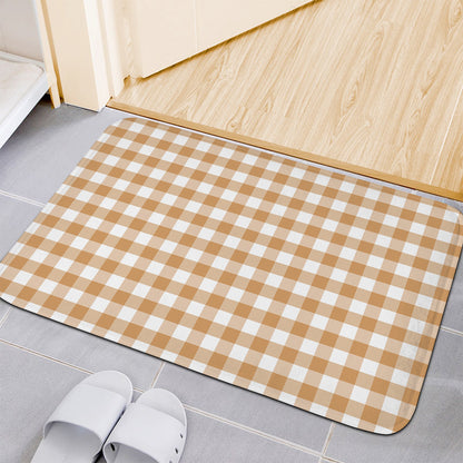Brown And White Gingham Pattern Print Indoor Door Mat