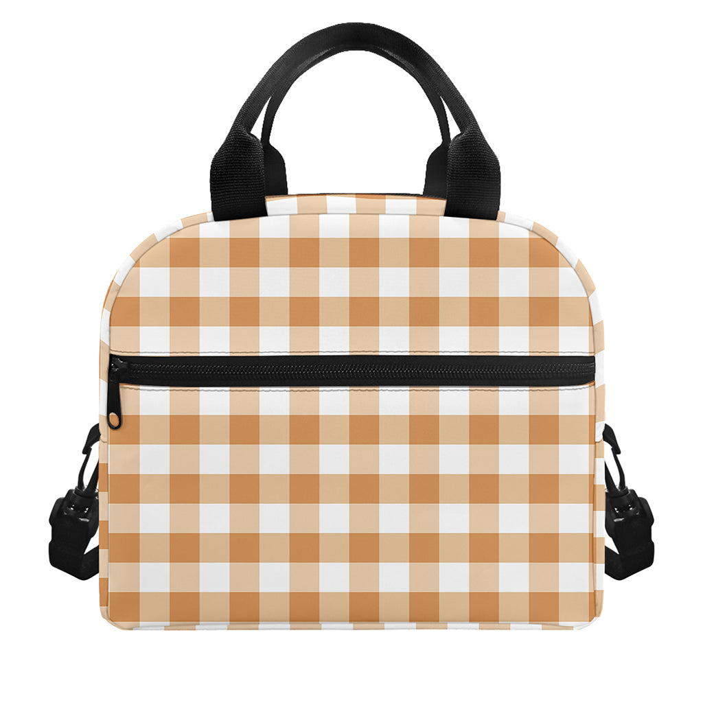 Brown And White Gingham Pattern Print Insulated Lunch Bag