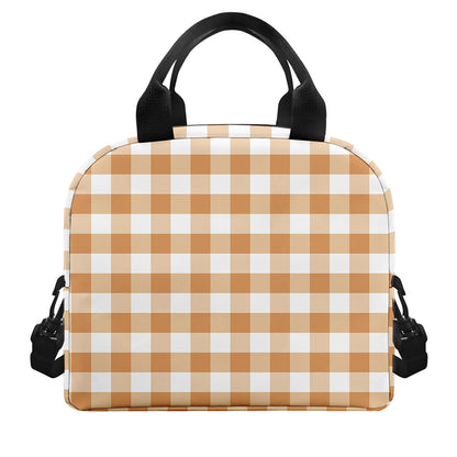 Brown And White Gingham Pattern Print Insulated Lunch Bag