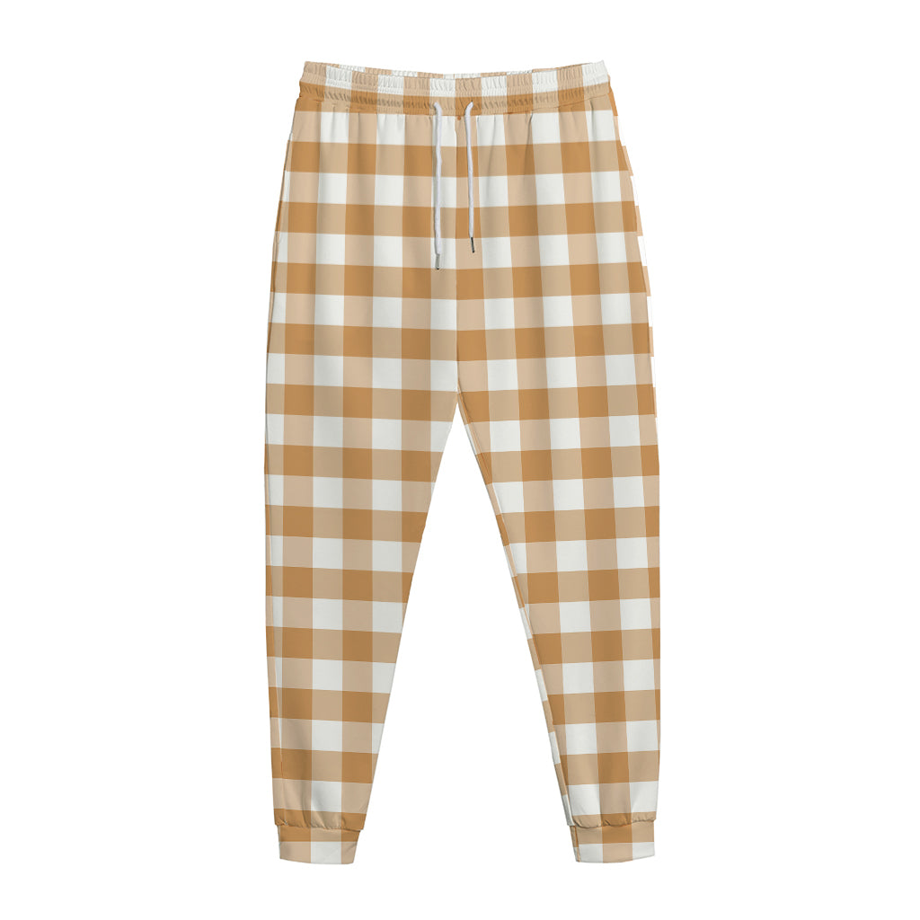 Brown And White Gingham Pattern Print Jogger Pants