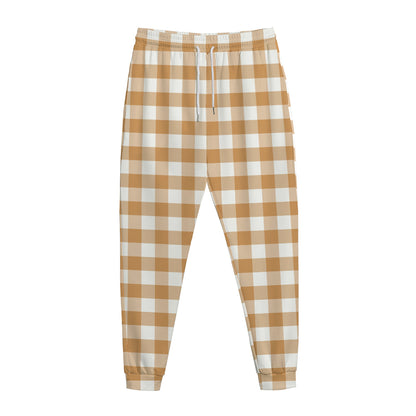 Brown And White Gingham Pattern Print Jogger Pants