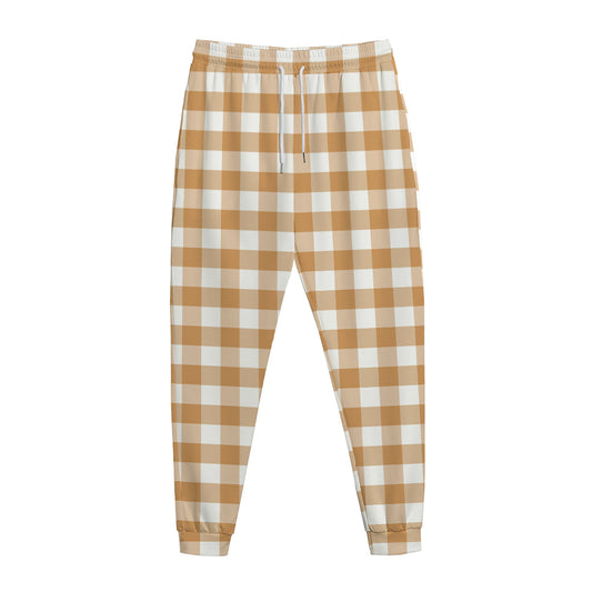 Brown And White Gingham Pattern Print Jogger Pants