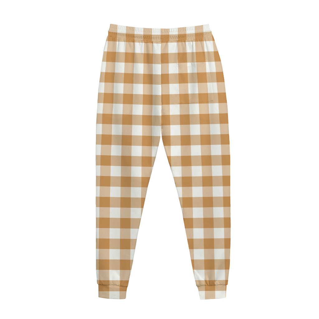 Brown And White Gingham Pattern Print Jogger Pants