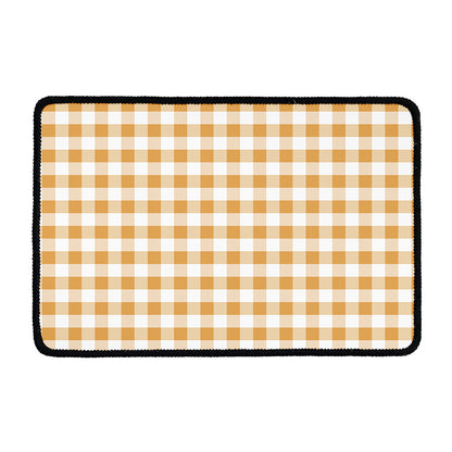 Brown And White Gingham Pattern Print Kitchen Mat