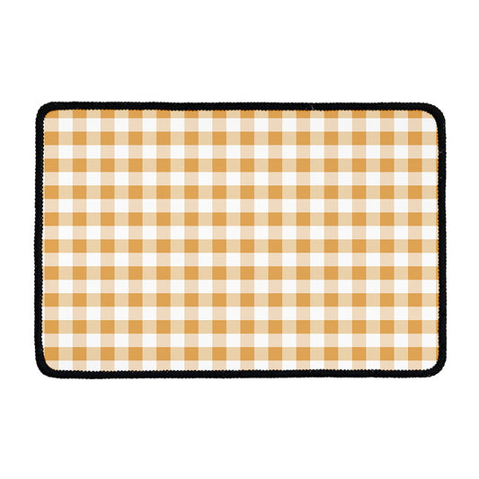 Brown And White Gingham Pattern Print Kitchen Mat