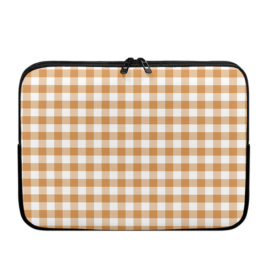 Brown And White Gingham Pattern Print Laptop Sleeve