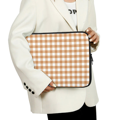 Brown And White Gingham Pattern Print Laptop Sleeve