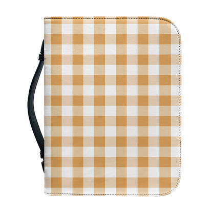 Brown And White Gingham Pattern Print Leather Bible Cover
