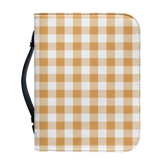 Brown And White Gingham Pattern Print Leather Bible Cover