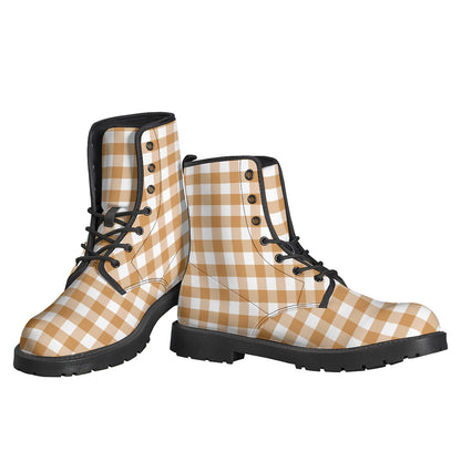 Brown And White Gingham Pattern Print Backpack
