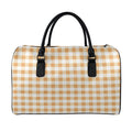 Brown And White Gingham Pattern Print Leather Duffel Bag